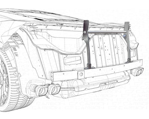Side angle technical drawing of C8 Z06 chassis with spoiler mounting system.