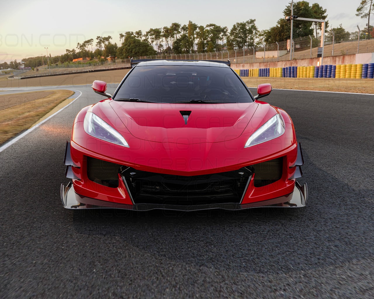 Front view of Corvette C8 GT3 Wide Body Kit on track