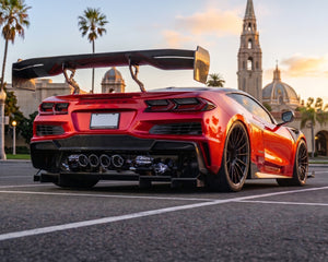 Autoclave cured pre-preg carbon fiber rear diffuser fitment on widebody Corvette C8