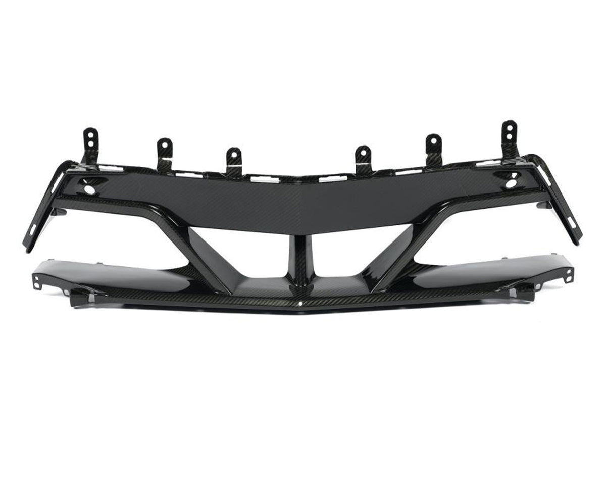 Corvette C8 pre-preg carbon fiber front bumper center grille bezel with functional ducting