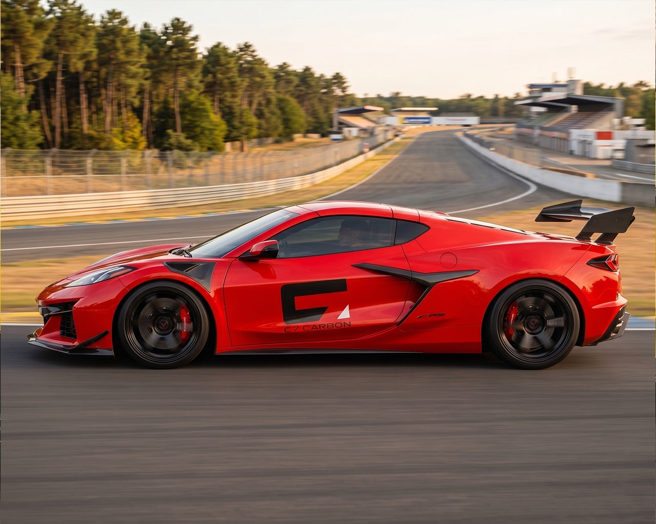 Torch Red C8 Corvette Z06 Side Profile View with Carbon Fiber Front Fender Vents | C7 Carbon