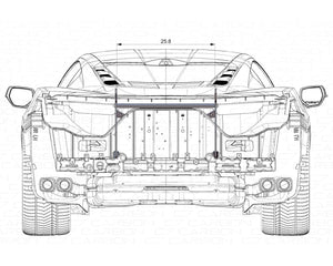 Rear view schematic of the C8 Z06 chassis showing spoiler mounting positions and structure details.