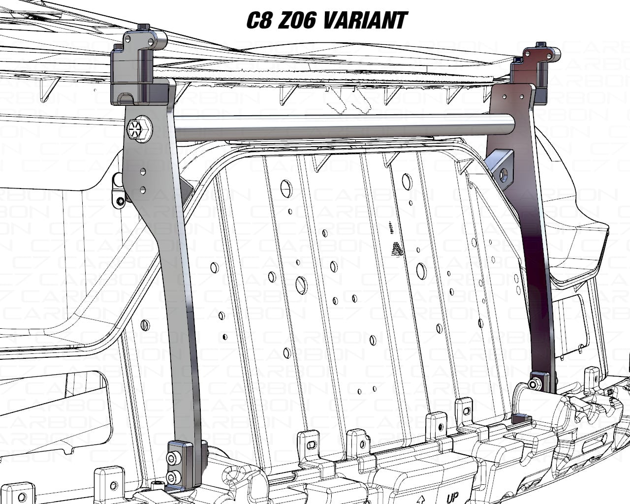 Diagram showing the C8 Z06 variant chassis mount for the rear spoiler.