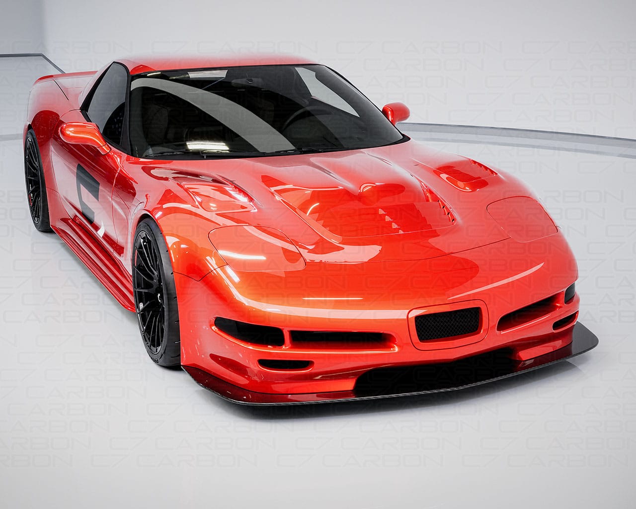 corvette c5r wide body in carbon fiber, front car shot