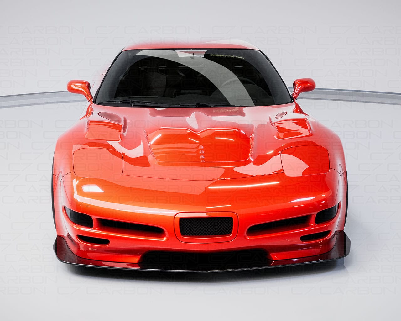 corvette c5 c5r wide body transformation in carbon fiber. Front spoiler view