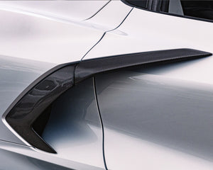 C8 Corvette carbon fiber rear side scoop boomerang trim and door handle cover installed