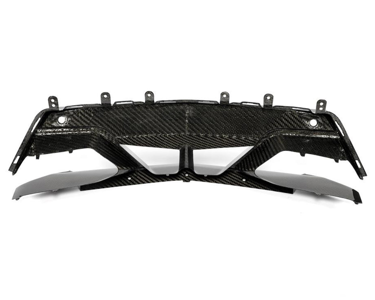 Backside mounting structure and OEM clip tabs on Corvette C8 pre-preg carbon front bezel