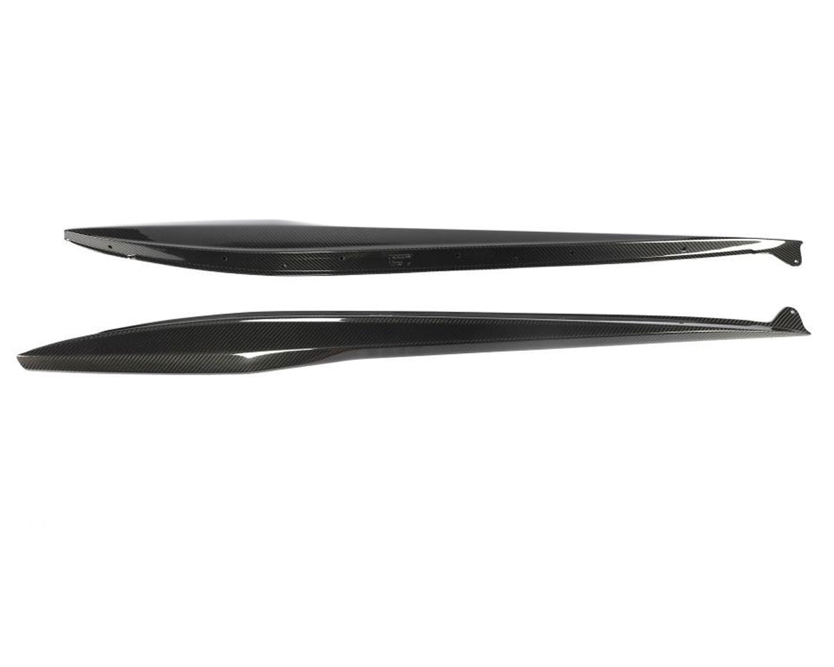 Pair of 2023 C8 Corvette Z06 Z07 OEM style 2x2 twill carbon fiber side skirts with extended underbody flange