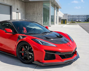 Torch Red C8 Corvette Stingray Equipped with ZR1 Style Carbon Fiber Hood