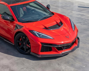 High-Angle Front View of C8 Corvette Carbon Fiber ZR1 Style Hood Vents