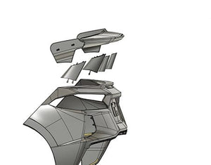 3D CAD digitized fitment and exploded assembly diagram for C8 Corvette high wing Performance spoiler