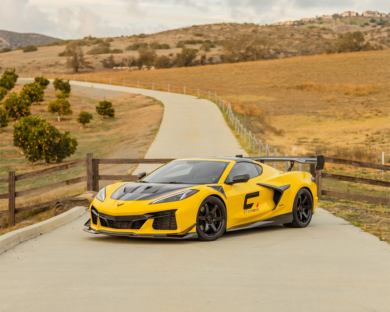 Accelerate Yellow C8 Corvette Z06 Widebody with Functional Carbon Fiber S-Duct Hood
