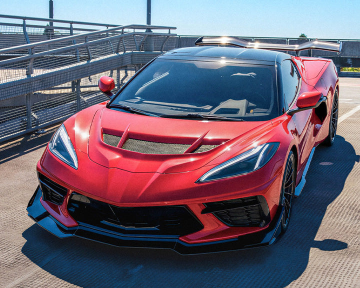 Corvette C8 Stingray with installed Z06 style front carbon fiber canards