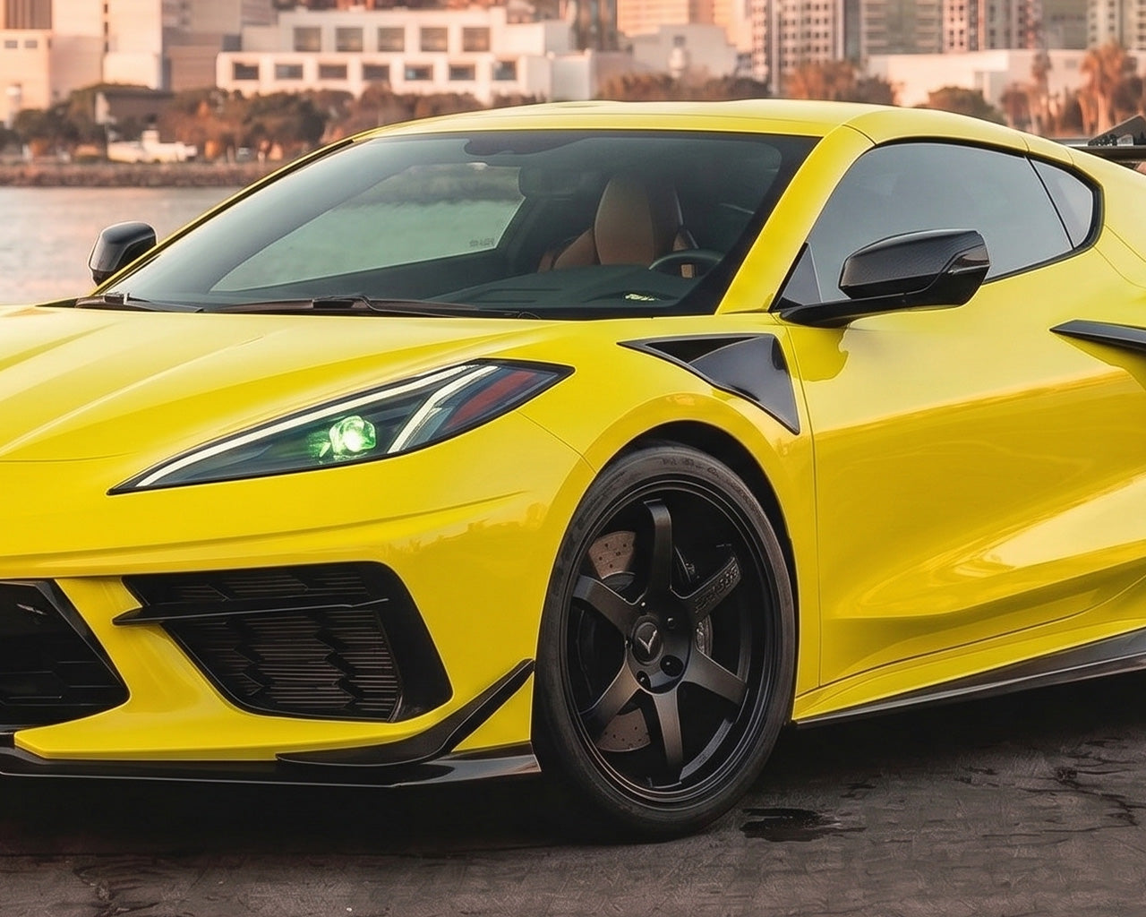 Accelerate Yellow C8 Corvette Stingray with Carbon Fiber Front Fender Vents Installed | C7 Carbon