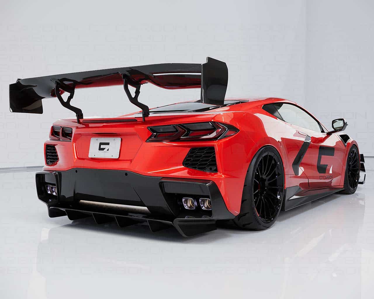 Corvette C8 with High Wing Spoiler in carbon fiber.